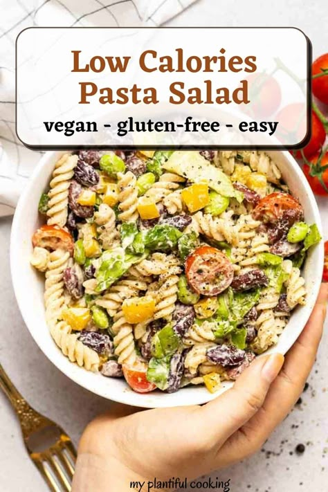 Low Calories Protein Pasta Salad with Kidney Beans and Lettuce Healthy Protein Pasta Salad, Low Calorie Cold Lunches, Low Calorie Pasta Salad Recipes, Low Calorie Pasta Salad, Wfpb Salad, Plantiful Kiki, Protein Pasta Salad, Legume Recipes, Low Calorie Pasta