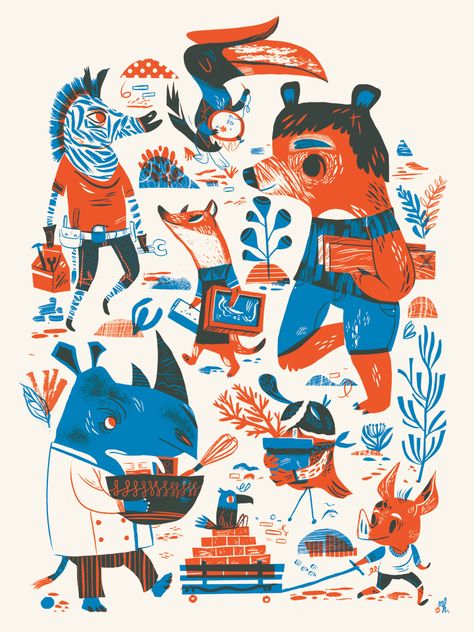 Meg Hunt Palette Illustration, Limited Palette, Hunting Art, Mid Century Illustration, Posca Art, Riso Print, 캐릭터 드로잉, Illustrations And Posters, Childrens Illustrations