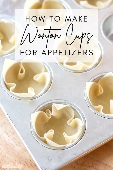 Wonton Wrapper Recipes Appetizers, Gluten Free Wonton Wrappers, Wonton Appetizer Recipes, Bite Sized Appetizers, Wonton Cups Appetizers, Wrapper Recipes, How To Make Wontons, Baked Wontons, Fancy Cocktail Party