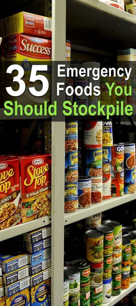 Here you'll find a list of 35 emergency foods you should be stockpiling. With all of these foods on hand, you'll be eating well no matter what happens. Emergency Preparedness Food, Emergency Prepardness, Emergency Food Storage, Emergency Preparedness Kit, Survival Supplies, Emergency Preparation, Prepper Survival, Emergency Food, Emergency Supplies