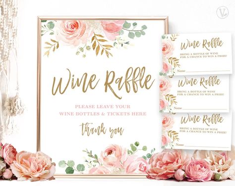 Bridal Shower Wine Raffle Sign and Raffle Tickets Printable | Etsy Wine Raffle, Bridal Shower Bar, Raffle Tickets Printable, Shower Bar, Blush Bridal Showers, Bridal Shower Wine, Budget Bride, Document Printing, Printable Bridal Shower Games