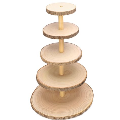 PRICES MAY VARY. Package Include: The five tier round wood cake stand kit come with 5 wood slices in 5 sizes measuring, the set also includes 5 wooden sticks to assemble, the wood cupcake tray can be installed quickly without additional tools Rustic & Natural: The wood slices are cut from natural paulownia wood, lightweight, the surface is smooth. The rustic cupcake stand shows a elegant and natural for the rustic themed events and wedding 5 Layer Design: 5 tiered wood dessert display stand can Glowforge Cake Stand, Tree Shaped Cupcake Stand, Wedding Cupcake Table Rustic, Wedding Reception Cupcake Table, Tree Branch Cake Stand, Cake Stands Wooden, Rustic Wedding Cake And Cupcakes Display, Toy Story Cup Cake Stand, Boho Wedding Cake Stands