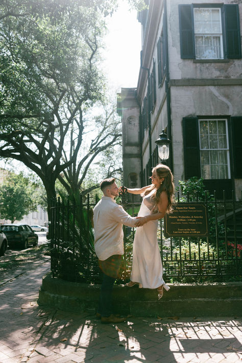 A sweet & romantic engagement session in Forsyth Park Savannah GA Savannah Georgia Photoshoot, Savannah Ga Engagement Photos, Forsyth Park Savannah, Novel Romance, Hair Tuck, Forsyth Park, Intimate Wedding Photography, The Art Of Storytelling, Wedding Keepsakes