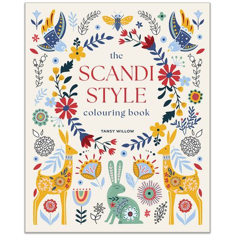 This delightful colouring book is inspired by the traditions Scandinavian folk art, with over 40 designs to fill with colour.  Bold and beautiful, Scandinavian folk art has enchanted generations for its whimsical designs, vibrant colours and pleasing patterns.  The designs in this colouring book reflect techniques like rosemaling (Norwegian), dalmålning (Swedish), and kurbits (Swedish) which involve painting intricate designs, floral motifs, and geometric patterns on different surfaces such as furniture, woodenware, and household items, as well as in embroidery and other textile arts.  These traditional patterns include flowers, birds and animals and more abstract designs and have been created so they are a delight to colour in. All you need are a few pencils or markers and your imaginatio Scandinavian Folk Art Swedish Style, Doodle Paint, Scandinavian Pattern, Designs Coloring Books, Nordic Print, Whimsical Paintings, Art & Craft Paint, Scandinavian Folk Art, Animal Coloring Books