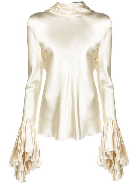 Gold Clothes, Silk Tops Blouses, Ladies Blouse Designs, Top Clothing, Extra Long Sleeves, Designer Blouses, White Blouse, Silk Blouse, Extra Long