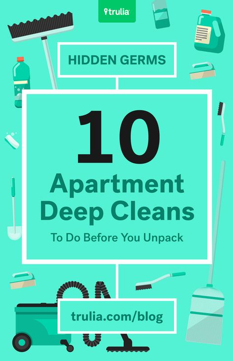 10 things to clean in your new apartment before you unpack: 1. Dust everything above your head 2. Get the bathroom fan 3. Wipe down the walls 4. Scrub those cabinets 5. Make the floors shine 6. Disinfect doorknobs and light switches 7. Replace old toilet seats 8. Wash the dishwasher 9. Deep-clean the fridge 10. Scour the bathroom Apartment Cleaning Checklist, Clean Hacks, Apartment Hacks, Apartment Checklist, Cleaning Painted Walls, Apartment Cleaning, Glass Cooktop, Deep Cleaning Tips, Speed Cleaning