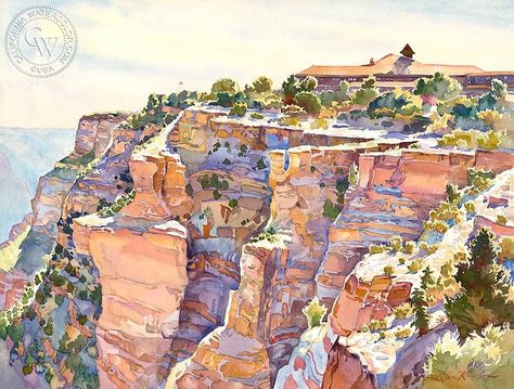 El Tovar, Grand Canyon National Park, California art by Glen Knowles. HD giclee art prints for sale at CaliforniaWatercolor.com - original California paintings, & premium giclee prints for sale Arches Watercolor Paper, Art Appliqué, National Park California, Desert Art, California Art, Watercolor Artists, Grand Canyon National Park, Art Prints For Sale, Watercolor Inspiration