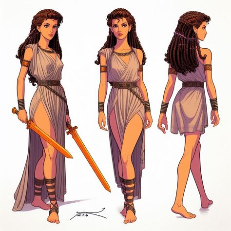 Roman Emperor Clothing, Ancient Greek Female Clothing, Greek Female Outfit, Ancient Greek Outfit Women, Greek Women Outfits, Roman Clothing Women, Greek Dress Drawing, Greek Armor Female, Ancient Greek Character Design