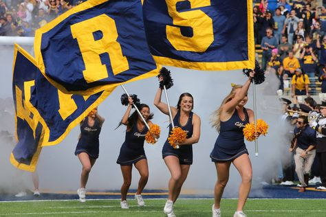 Cheerleaders out of the tunnel on game day! #GoBears #RollOnYouBears Uc Berkeley Aesthetic Wallpaper, Cheerleading Worlds Aesthetic, Uc Berkeley Game Day, University Of California Berkeley, Uf Cheerleaders, Cal Bears, Golden Bear, Bear Pride, Football Cheerleaders