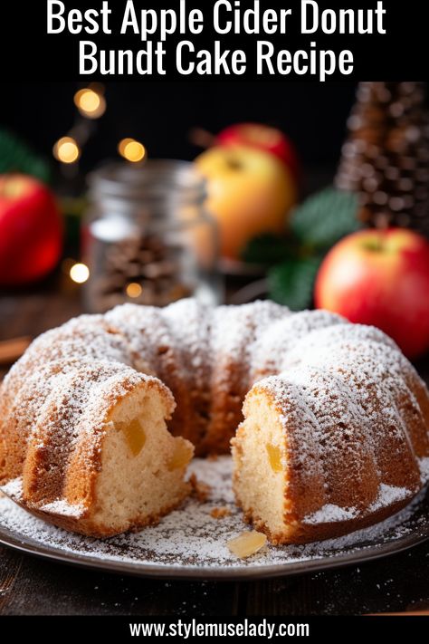 The best apple cider donut bundt cake recipe, featuring spiced apple, cinnamon, and nutmeg, with a delicious sugar coating. Apple Cider Bundt Cake Recipes, Apple Cider Baking Recipes, Apple Cider Cake Recipe, Apple Cider Donut Bundt Cake, Apple Cider Donut Cake Recipe, Donut Bundt Cake, Apple Cider Reduction, Apple Cider Bundt Cake, Apple Cider Donut Cake