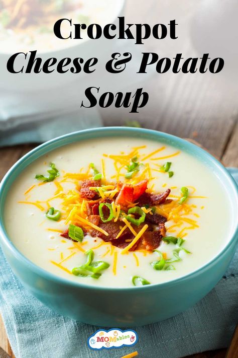 This crockpot cheesy potato soup delivers an easy-to-prepare meal with flavors your family will love. Crockpot Loaded Potato Soup, Potato Soup Crockpot Recipes, Crockpot Potato Soup, Crockpot Potato, Slow Cooker Potato Soup, Cheesy Potato Soup, Crock Pot Inspired Recipes, Crockpot Soup, Crock Pot Potatoes