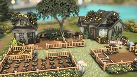 🤎🪴✨MICRO GARDENER COTTAGE✨🪴🤎 | Patreon Sims 4 Vegetable Garden, Sims 4 Cottage Garden, Cottage Bedroom Sims 4, Sims 4 Gardener House, Sims 4 Small Cottage, Sims 4 Micro House, Garden Sims 4, The Sims 4 Cc House, Sims 4 Garden