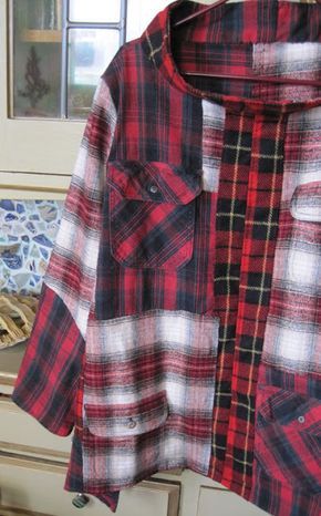 Stuff You Can't Have: That Dog Don't Hunt Simple Tunic Pattern, Tunic Tops Pattern, Flannel Shirt Refashion, Redo Clothes, Clothes Upcycle, Mens Shirt Refashion, Clothing Upcycle, Upcycled Dress, Patchwork Clothes