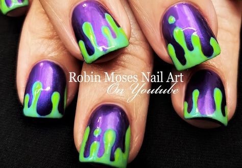 Maleficent Nails, Disney Halloween Nails, Halloween Nails Diy, Green Slime, Holloween Nails, Neon Green Nails, Halloween Nails Easy, Halloween Acrylic Nails, Nail Art For Beginners