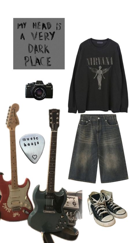 Nirvana is life, live, laugh, love Nirvana, Nirvana forever 🖤💛 Nirvana Outfit, Baggy Outfit Ideas, Grunge Fits, 90s Fashion Grunge, Smells Like Teen Spirit, Punk Outfits, Indie Fashion, Really Cute Outfits, Edgy Outfits