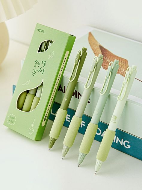 Green Stationary Aesthetic, Cottagecore School Supplies, Stationary Supplies Korean Stationery, Green Stationary, Aesthetic Pens, Pen Stationary, Studying Stationary, Green Items, Pretty School Supplies