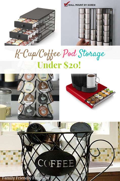 K-Cup or Coffee Pod Storage Ideas for Less Than $20 (Cheapest On Sale For Just $11!) Cute K Cup Storage Ideas, Keurig Coffee Pod Storage, Keurig Storage Ideas, K Cups Storage Ideas, How To Store Coffee Pods, Kpod Storage, Ideas For Kcup Storage, Kerig Cups Storage Ideas, Diy Kcup Pod Holder