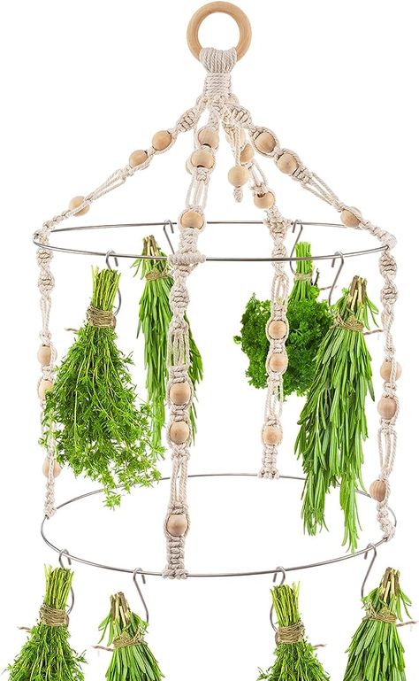 Amazon.com: Boho Herb Drying Rack Double- Macrame Flower Drying Rack with 15 Hooks Handcrafted Woven Hanging Herb Dryer with Cotton Rope Wooden Hanging Ring Herb Hangers for Drying Air Plants Spices Flowers : Home & Kitchen Flower Drying Rack, Apothecary Garden, Macrame Mobile, Herb Drying Rack, Flower Drying, Herb Rack, Herb Drying, Hanging Drying Rack, Hanging Herbs