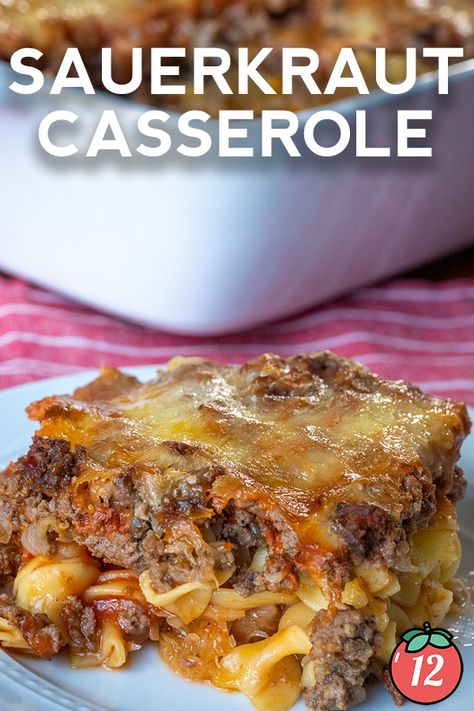 Sauerkraut Caserole | 12 Tomatoes Hamburger Sauerkraut Hotdish, Saurkraut And Hamburger, Sauerkraut Meal Ideas, Sauerkraut Casserole 12 Tomatoes, Beef And Sauerkraut Recipes, Sauerkraut Casserole Recipes, Sauerkraut Recipes Dishes, German Sauerkraut Recipes, Recipes Using Sauerkraut