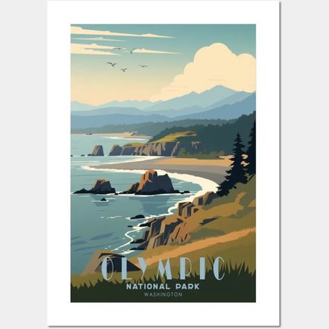 Olympic National Park Travel Poster - Olympic National Park - Posters and Art Prints | TeePublic Pacific Rim National Park, Olympic National Park Washington, Canada Vacation, Retro Travel Poster, National Park Posters, Pacific Rim, Olympic National Park, National Parks Trip, Park Art