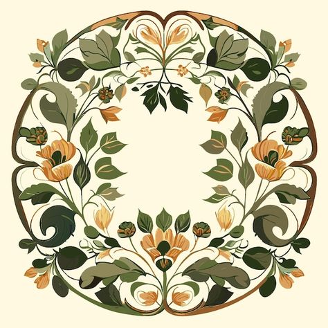 Fleurs Art Nouveau, Folk Illustration, Wreath Clip Art, Art Deco Flower, Deco Paint, Fashion Illustration Tutorial, Ornament Drawing, Business Card Design Inspiration, Modern Lettering