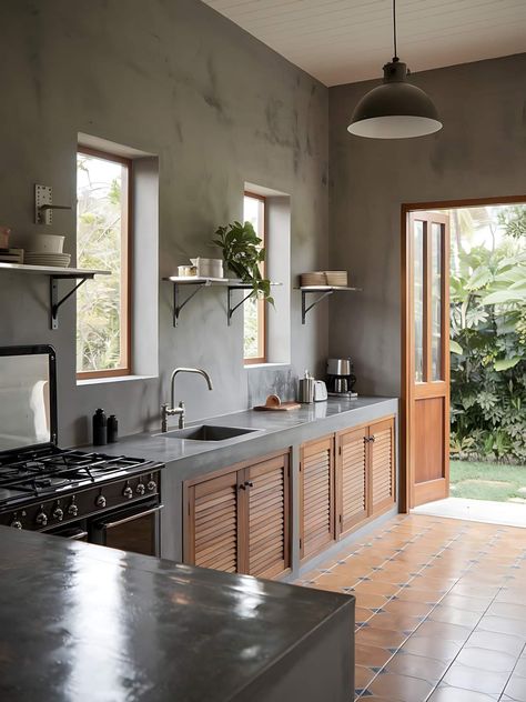 Dirty Kitchen Design, Dirty Kitchen, Concrete Kitchen, Casa Vintage, Kitchen Designs Layout, Kitchen Room Design, Kitchen Inspiration Design, Outdoor Kitchen Design, Home Design Decor