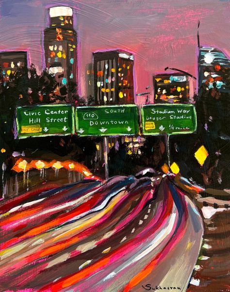 Los Angeles Freeway at Night. Downtown. Original acrylic painting on wood panel 8x10 inches (20x25 cm) | acrylic painting food
, kitchen artwork painting
, kitchen artwork painting
, acrylic painting kitchen art
, oil painting food
, kitchen paintings art wall decor
, kitchen paintings art wall decor bohemian
, fruit wall art
, fruit art print
, fruit painting prints
, abstract fruit painting
, fruit canvas painting California Acrylic Painting, Los Angeles Painting Ideas, Things To Paint With Oil Paint, Painting Ideas City, Art Inspiration Painting Acrylics, Acrylic Paint Art Ideas, Cool Acrylic Paintings, Canvas Painting Inspiration, Freeway At Night