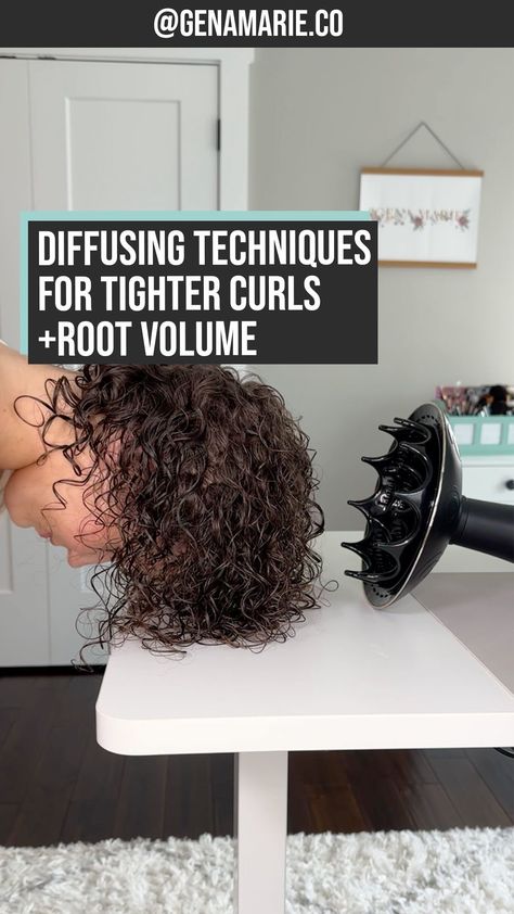 Which technique is your fav?! Drop “diffuser” below for the link to this hair dryer + xxl diffuser + the full YT tutorial video to learn how to diffuse for beginners!  TECHNIQUES: 🌀 Plop + hover -prevents elongation -prevents frizz -less damage  🌀 Scrunch diffuse -prevents elongation -enhances curls -prevents wonky curls  🌀Lift roots with prongs -prevents flat roots -creates volume -dries roots fast  #diffusing #diffusingcurls #curlyhairroutine #diffuser How To Get Root Volume, How To Diffuse Curly Hair, Diffusing Curly Hair, Curly Hair Volume, Root Volume, Hair Dryer Diffuser, Hair Diffuser, Curly Hair Videos, Short Curls