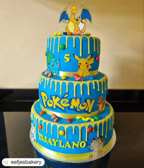 Pokemon Themed Party, Pokémon Party, Pokemon Cake, Pokemon Birthday Party, Pokemon Party, Pokemon Birthday, 8th Birthday, Tiered Cakes, 5th Birthday