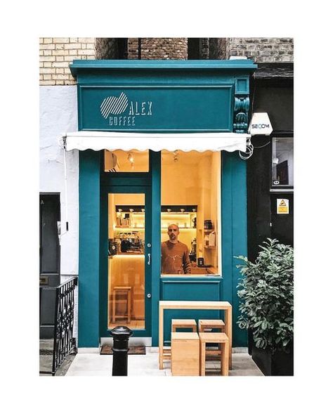 Alex Coffee on Instagram: "Matching the interior 💁🏻‍♂️ 📸 @realrobbentley #Repost @realrobbentley with @get_repost ・・・ You don’t always notice people in your shots while you’re snapping away but later realise they’ve noticed you. Hi, Alex 👋😬 Also, @alex_coffee_w1 must be one of the tiniest coffeeshops in London town. • • • • • • • • • • • • • • • • • • • • • • • • • • • #redbankcoffee #londoncoffeeshops #coffeeshop #fitzroviacoffeeshops #londoncoffee #specialitycoffeeshop #specialitycoffee # Cafe Exterior, Mini Cafe, Small Coffee Shop, Small Cafe Design, Storefront Design, Coffee Shop Logo, Cafe Shop Design, Small Cafe, Coffee Shops Interior