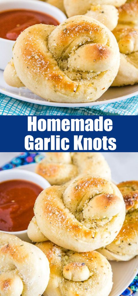 Easy Garlic Knots - homemade garlic knots are so much easier than you think to make.  Super light, fluffy and smothered in a garlic butter sauce and plenty of Parmesan cheese! Garlic Bread Dough Recipe, Garlic Buns Homemade, Cheesey Recipes, Easy Garlic Knots, Homemade Garlic Knots, Pecan Bread, Garlic Knots Recipe, Bread Dough Recipe, Cheese Buns