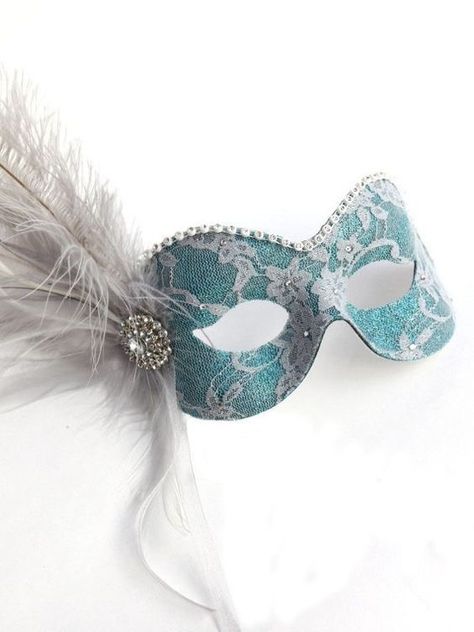 Diy Masquerade Mask, Masquerade Mask Diy, Feathers Wedding, Makeup At Home, Ball Mask, Masked Ball, Dry Shampoo Hairstyles, Pale Turquoise, Lace Mask