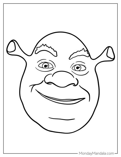 Shrek Face Drawing, Simple Shrek Drawing, Shrek Crafts For Kids, Shrek Trivia, Funny Coloring Pages For Kids, How To Draw Shrek, Shrek Drawing Easy, Shrek Doodle, Shrek Illustration