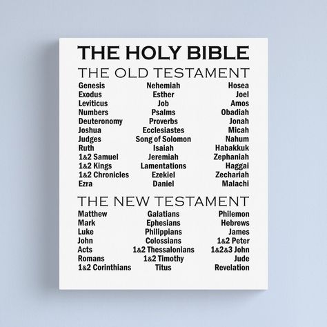 Books Of The Bible Old Testament And New Testament Complete List Christian Design Canvas Print by NonnieRay Old Testament Books, Verse Mapping, 2 Thessalonians, Prayer Journals, Colossians 1, Bible Study Methods, Study Methods, Bible Study Tools, Christian Designs