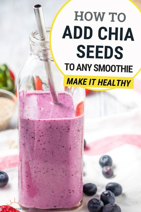 I love adding chia seeds to smoothies, and it's a trick that will keep you feeling full longer. Chia Seed Smoothie is a healthy breakfast that is quick to make. I add blueberries and strawberries to keep it low sugar. Recipe on The Worktop. | #chiaseeds #smoothies Chia Seed Smoothie Recipes, Blueberries And Strawberries, Fat Burning Smoothie Recipes, Chia Seed Smoothie, Chia Recipe, Chia Seeds Benefits, Chia Seed Recipes, Fat Burning Smoothies, Smoothie Diet Plans