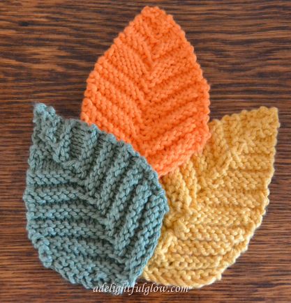 Hand-knitted leaves Fall Leaves Knitting Pattern, Knit Leaves Pattern, Knit Leaves Free Pattern, Knitted Leaf Pattern Free, Knitted Leaves Free Pattern, Free Knitted Flower Patterns, Knitted Flowers Free, Knitted Leaves, Knitted Leaf