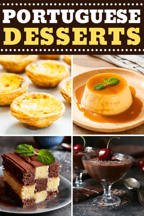 Savor a taste of Portugal with these popular Portuguese desserts! From honey cake to rice pudding to donuts, you won't be able to resist these sweets! Desserts From Portugal, Portuguese Desserts Recipes, Portuguese Desserts Easy, Portuguese Christmas Desserts, Portuguese Cake Recipes, Portuguese Recipes Dessert, Portuguese Cheesecake, Brazilian Dessert Recipes, Portuguese Empanadas