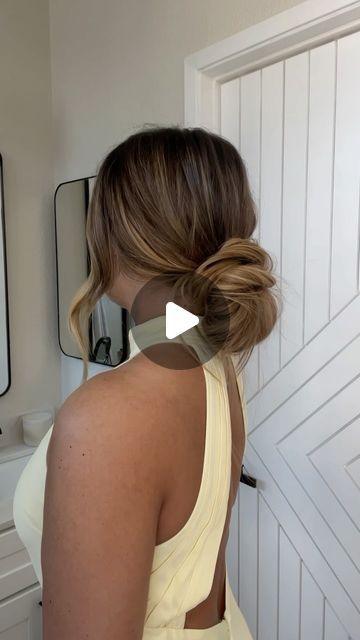 breanna cohoon on Instagram: "low bun tutorial 🫶🏼  . . . #hairstyle #hairstyles #hairtutorial #updo #bridesmaidhair #weddingguesthair #promhair #style #fashion" Low Bun Prom Hair Tutorial, Low Bun Bridesmaid Hair Tutorial, Messy Low Bun Wedding Updo Tutorial, Wedding Hairstyles Low Bun, Easy Hairstyles For Medium Hair Updo, Low Braided Bun, Bride Low Bun Hairstyles Tutorial, Loose Low Bun Wedding Hair Tutorial, Simple Low Bun