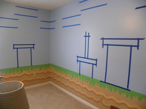 DIY Mario Bros wall painting Mario Bros Room, Brothers Bedroom, Mario Bedroom, Nintendo Room, Super Mario Room, Mario Room, Do It Yourself Decoration, Brothers Room, Kids Furniture Design