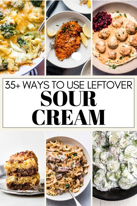 Wondering how to use up that container of sour cream that's in the fridge? Here are 35+ amazingly delicious sour cream recipes. From main dishes, sides, sauces, baked goods, and more! Sour Cream Side Dish, How To Use Sour Cream, Cooking With Sour Cream, Using Up Sour Cream, Food With Sour Cream, How To Use Up Sour Cream, Things To Make With Sour Cream, Things To Do With Sour Cream, Ways To Use Sour Cream