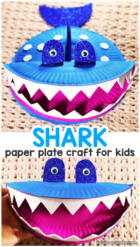 Octopus Paper Plate Craft, Easy Crafts With Paper Plates, Paper Plate Shark Craft, Paper Plate Shark, Shark Crafts, Plate Crafts For Kids, Craft Paper Design, Shark Craft, Carton Diy