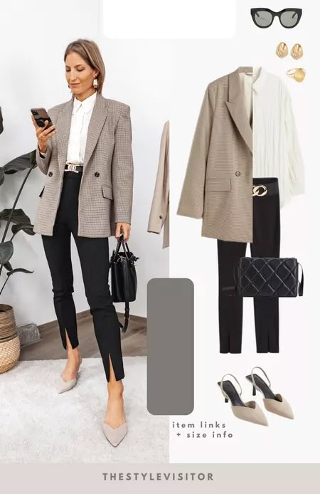 Womens Blazer Work Outfit, Dress Like An Interior Designer, Business Winter Outfits, Fall Chic Outfits, Trendy Outfit Inspo, Elegante Y Chic, Classic Style Outfits, Stylish Work Outfits, How To Hem Pants