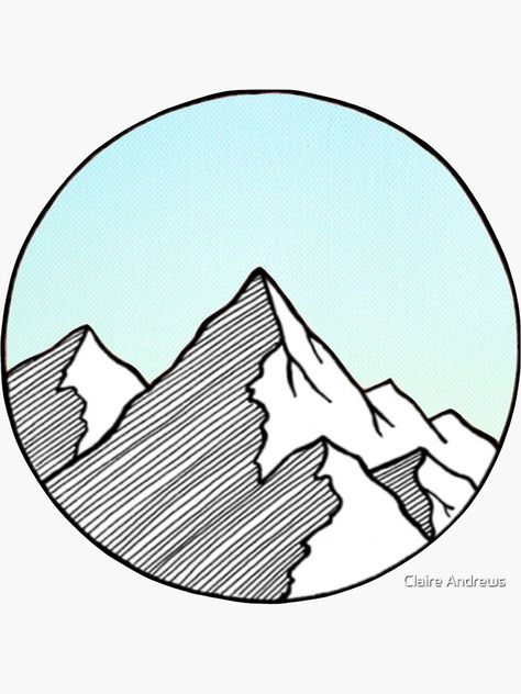 Tato Realis, Mountain Sketch, Mountain Drawing, Circle Drawing, Mountain Illustration, Man Sketch, Sketches Simple, Blue Gradient, Cute Easy Drawings