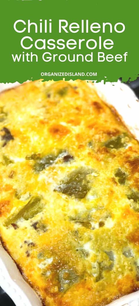 This easy Chili Relleno Casserole with Ground Beef is perfect any meal. Green chilis, eggs, and cheese come together in a delicious make-ahead meal. Bisquick Chili Relleno Casserole, Green Chili Casserole, Casserole With Ground Beef, Relleno Casserole, Chili Relleno Casserole, Easy Casseroles, Chili Casserole, Hispanic Dishes, Green Chili Recipes