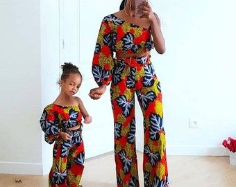 Ankara 2 Piece, African Jacket, African Kimono, African Head Dress, African Pants, Afrocentric Clothing, Puff Long Sleeve Top, Mommy Daughter Outfits, Mother Daughter Fashion