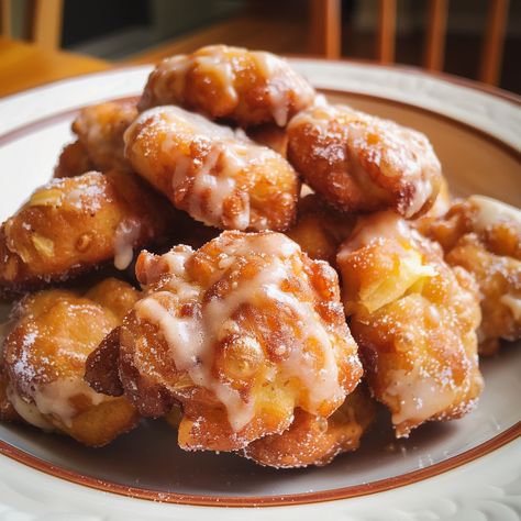 Apple Fritter Bites, Easy Apple Fritters Recipe, Easy Blueberry Pie, Baked Apple Fritters, Apples And Cinnamon, Apple Fritter Bread, Fruit Pizza Recipe, Apple Fritter, Apple Recipes Easy