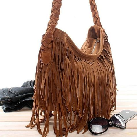 Fashion Celebrity Tassel Suede Fringe Shoulder Messenger Handbag Cross Body Bag - Walmart.com Leather Fringe Bag, Fringe Handbags, Retro Purse, Fringe Purse, Estilo Hippie, Boho Fringe, Fringe Bags, Boho Bags, Tassel Bag