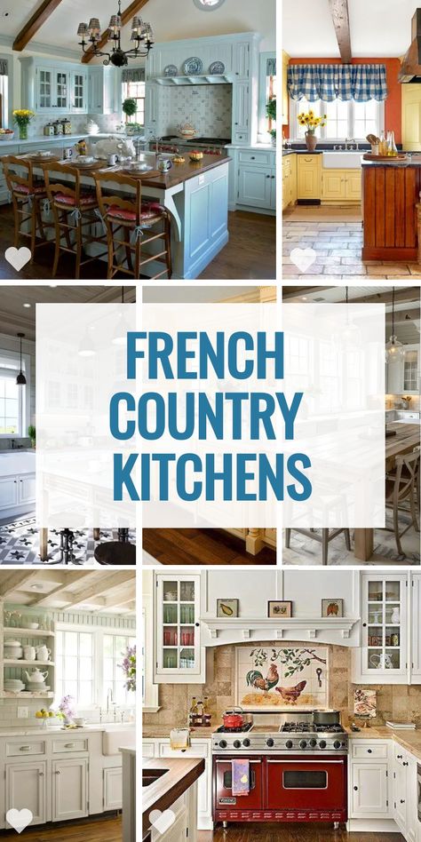 Explore a blend of tradition and innovation with our showcase of 27 French country kitchens. Each design highlights the sophistication of French decor, with a focus on subtle color schemes and detailed cabinet designs. From wall coverings to window treatments, get inspired to craft a kitchen that`s both inviting and stylish. French Country Color Palette, French Country Kitchen Ideas, French Country Kitchen Designs, French Country Colors, French Country Rug, Country Kitchen Ideas, French Country Decorating Kitchen, Yellow Kitchen Decor, Styl Shabby Chic