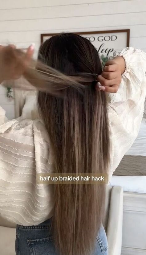 I have a sophisticated yet simple to achieve half-up, half-down braid hairstyle that you might love! Just follow along with my step-by-step tutorial to create it with me. Simple Half Up Half Down Hairstyles, Half Braid, Braided Half Up, Strand Braid, Dress Alterations, Half Up Half Down Hair, Half Up Hair, Half Up, Shirt Dress Casual