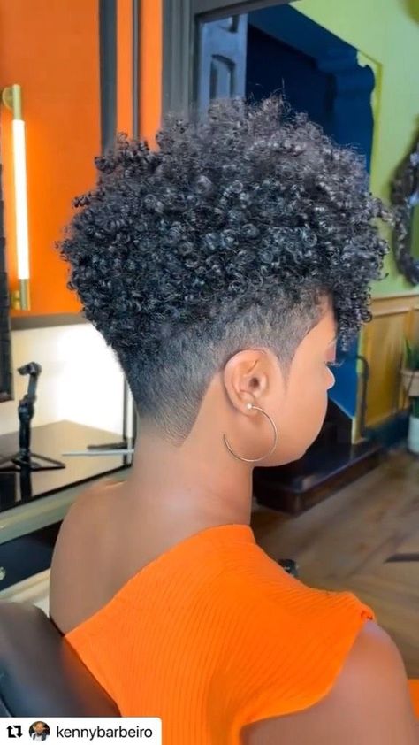 Styling Tapered Natural Hair, Short Mohawk Fade Women, Short Natural Hair Cuts For Black Women, Frohawk Natural Hair, Tapered Natural Hairstyles, Short Tapered Natural Hair, Mushroom Hairstyle, Coils On Natural Hair, Very Short Natural Hairstyles